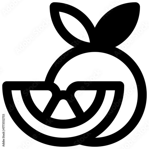 Fruit. Outlined stroke vector icon with black-filled details.