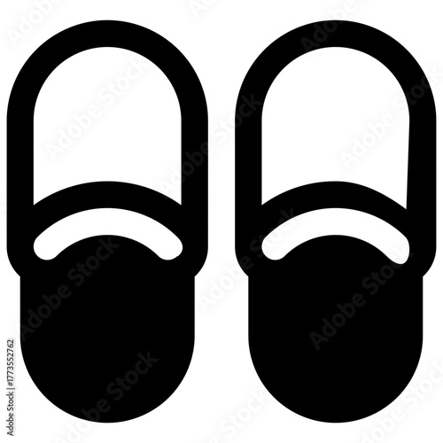 Slippers. Outlined stroke vector icon with black-filled details.