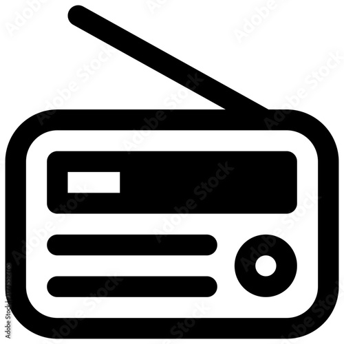 Radio. Outlined stroke vector icon with black-filled details.