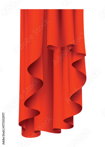 Red curtains realistic. Theater fabric silk decoration for movie cinema or opera hall. Curtains and draperies interior decoration object. Isolated on transparent for theater stage