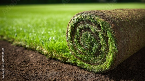 Freshly Laid Turf Roll for New Lawn Installation and Landscaping