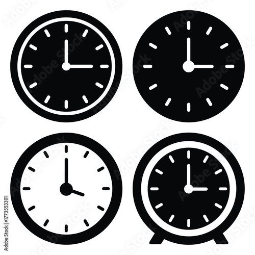 clock  icon vector set and silhouette collection.