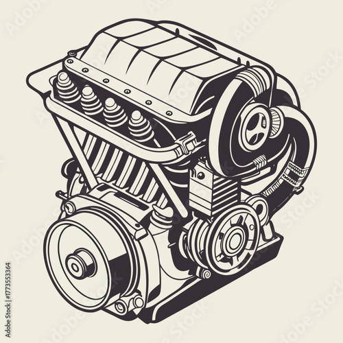 Illustration of a four cylinder engine isolated on white