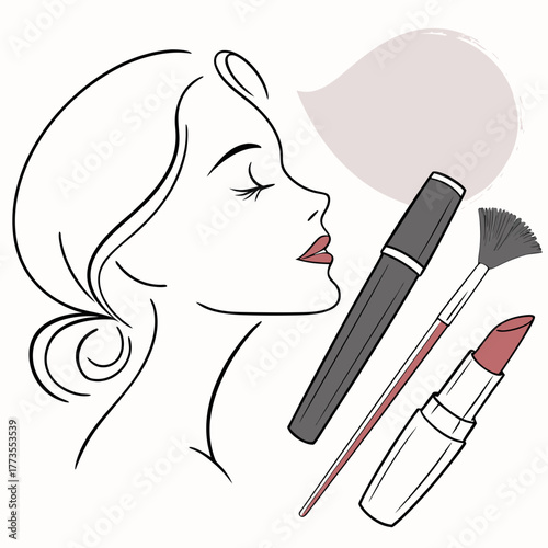 Line art of a woman with makeup