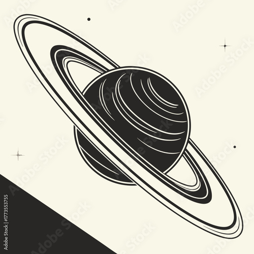 Monochrome planet with rings in space illustration