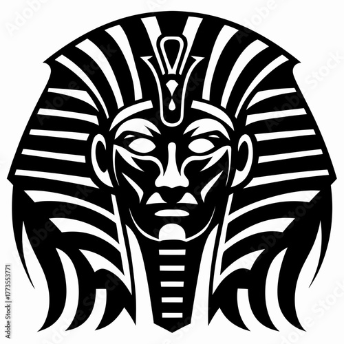 Majestic Ancient Egyptian Pharaoh Mask Symbol with Stylized Tribal Art Design