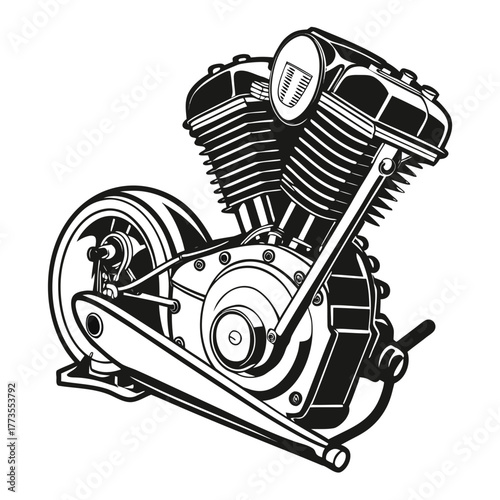 Motorcycle engine, vector drawing