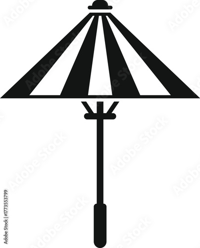 Classic striped beach umbrella offering protection from the sun, perfect for relaxing on the beach