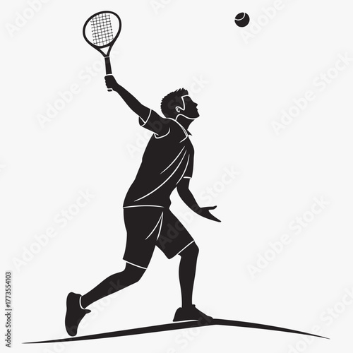 Silhouette of a tennis player serving