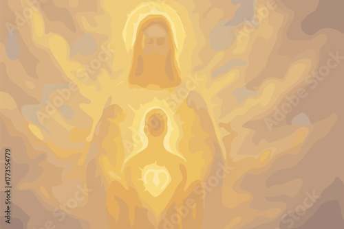 Divine Light and Spiritual Connection – Abstract Religious Illustration