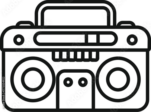 Portable stereo boombox playing music, featuring a radio tuner and cassette player, evoking nostalgia for vintage audio equipment