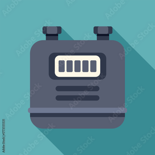 Electric meter measuring energy consumption with a turquoise background and long shadow, ideal for energy saving and efficiency concepts