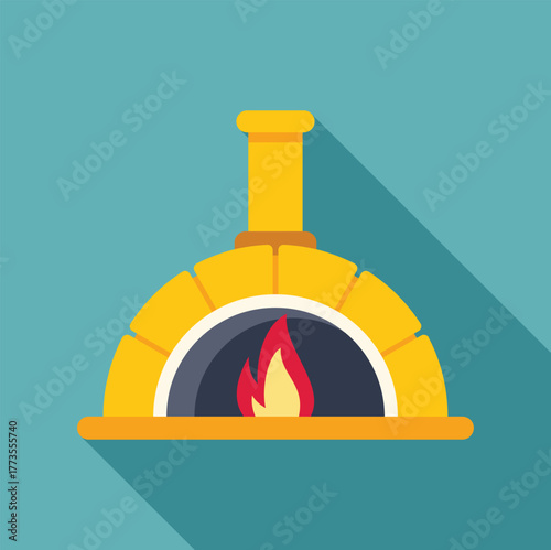 Burning wood fired traditional clay pizza oven is preparing to bake pizza