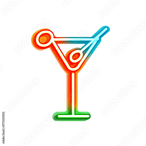 Colorful neon martini glass glowing against a black background