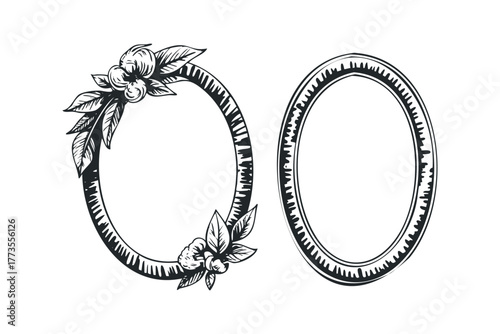 Decorative Oval Frame with Cotton Bolls and Leaves