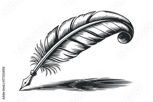 Stylized Quill Pen with Shadow
