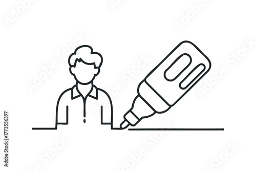 Person drawing with a thick marker on a line