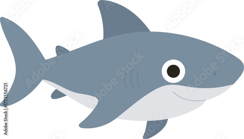 Cute cartoon shark vector illustration. Adorable sea predator character for kids and ocean education.