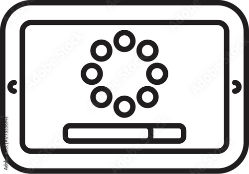 Software update process with loading bar and buffer or buffering symbol on a tablet screen, system software update or program installation