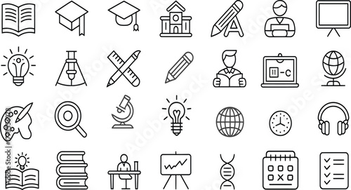 Education Outline Icons Collection – Editable Vector Set of Learning and School Symbols