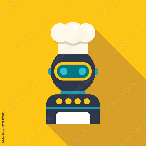 Robot chef wearing a toque and working in a restaurant kitchen, representing automation in the culinary industry
