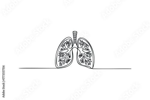 Continuous line drawing of human lungs on white background