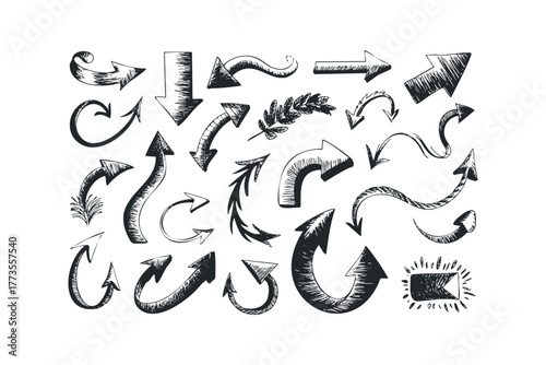Collection of hand drawn arrow shapes and a laurel wreath