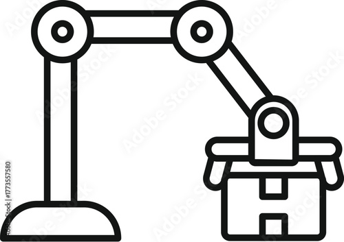 Robotic arm lifting cardboard box, representing automation in warehouse and logistics
