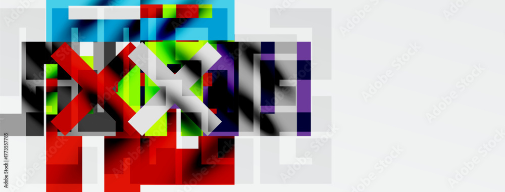 Naklejka premium Abstract geometric composition. Rectangles overlap, creating vibrant color blocks. Minimalist design with strong visual impact.