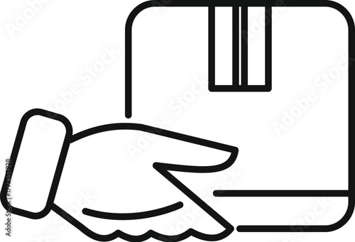 Line drawing of a courier hand delivering a parcel box, representing shipping and logistics