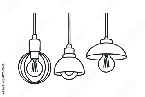 Three hanging light fixture line drawings