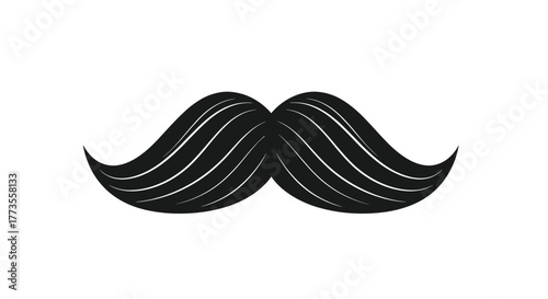 Stylized black handlebar mustache with wavy lines on a white background, graphic illustration.