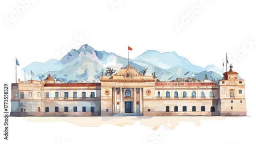 La Moneda Palace. La Moneda Palace hand drawn watercolor illustration