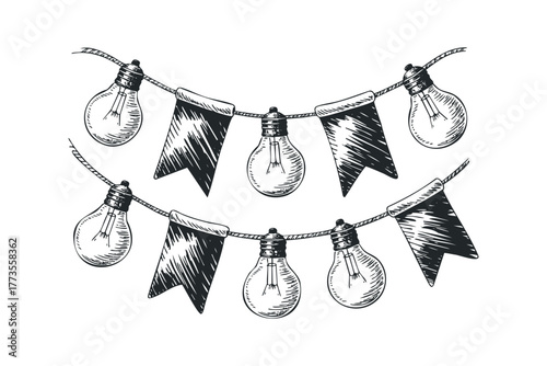 Sketch of String Lights and Pennant Banners