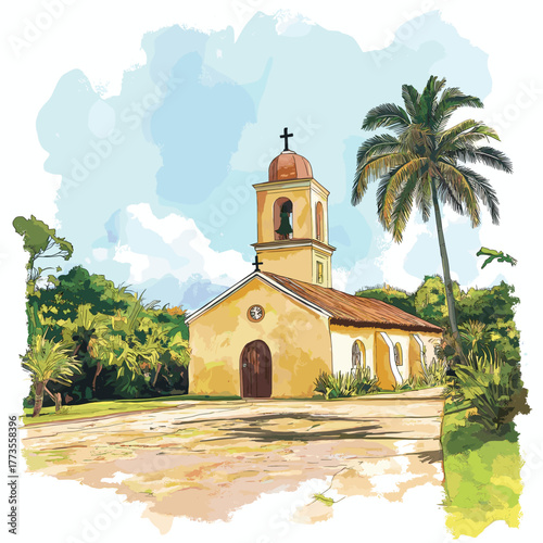 Jesuit Missions Route. Jesuit Missions Route hand drawn watercolor illustration
