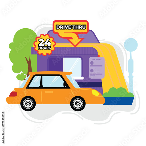  drive thru purchase illustration, drive-thru building, drive thru corner  illustration