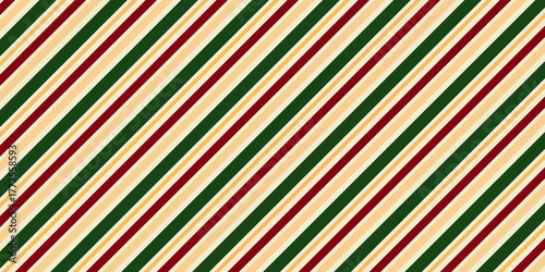 A diagonal stripe pattern in traditional Christmas colors. A festive seamless background for the holiday season, gift wrapping, and winter holiday concepts.