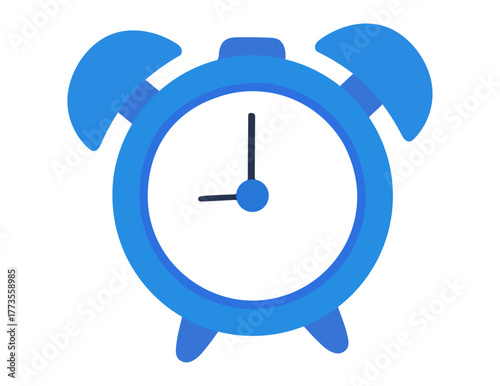 Blue alarm clock icon. Editable vector illustration of analog time symbol showing 9:00. EPS punctuality concept art