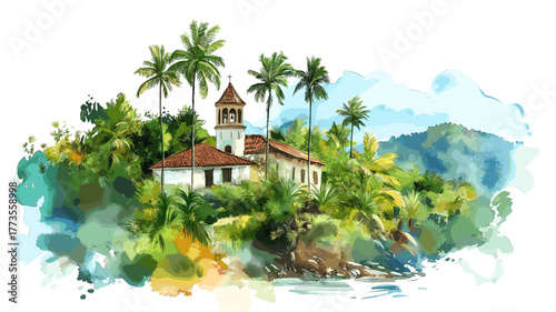 San Gil. San Gil hand drawn watercolor illustration