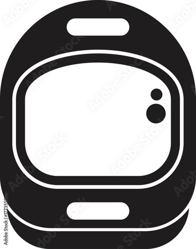 Black silhouette of a smart pet feeder featuring a digital display and automatic controls, simplifying meal times for pets