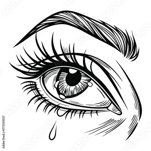 Beautiful macro closeup of a woman's eye showing the intricate iris, eyelash, and pupil as a vector illustration with makeup