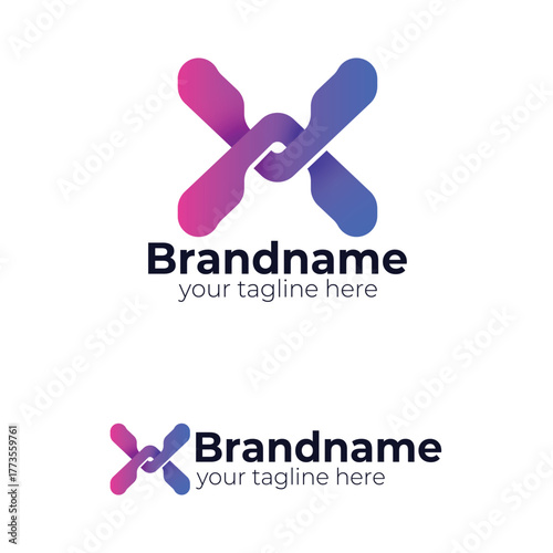 Abstract Intertwined Letter X Connection Logo Design – Modern Minimalist Pink Blue Gradient Dynamic Shape for Tech Data Corporate Branding Identity