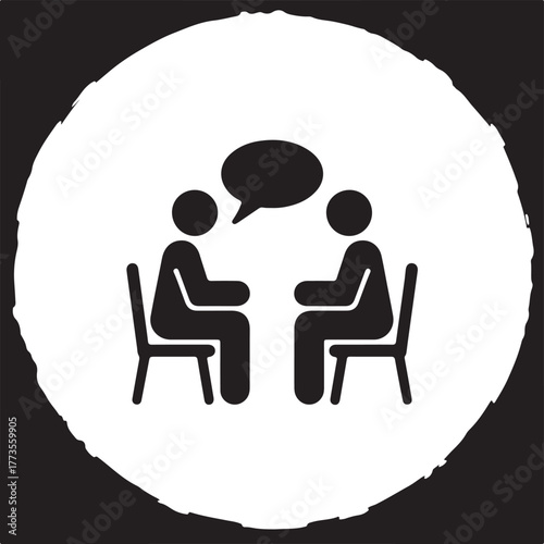 Silhouette of discussion between two person with speech bubble.