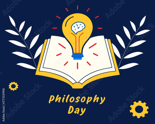 Celebrating Philosophy Day An Open Book with a Lightbulb Brain Symbolizing Knowledge and Intellectual Exploration