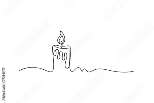 Single continuous line drawing burning wax candle minimalist style