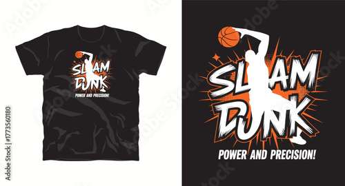 Slam Dunk Player Silhouette with Splash Design Vector Illustration for T-shirts Sport Graphics Apparel Print Achievement