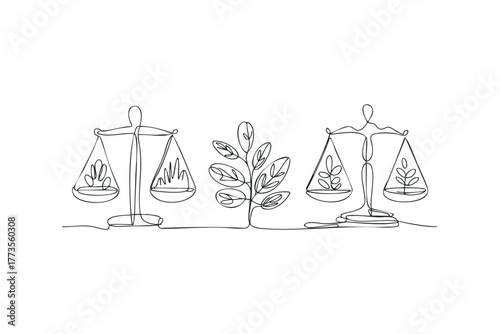 Scales of Justice Holding Plant and Abstract Forms