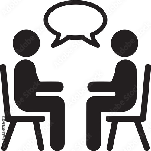 Silhouette of discussion between two person with speech bubble.