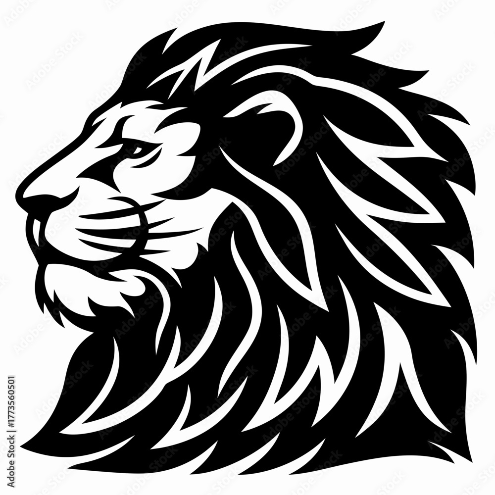 Naklejka premium Black and White Lion Head Vector Illustration