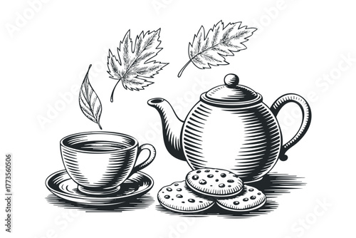 Tea time with cookies and fallen leaves
